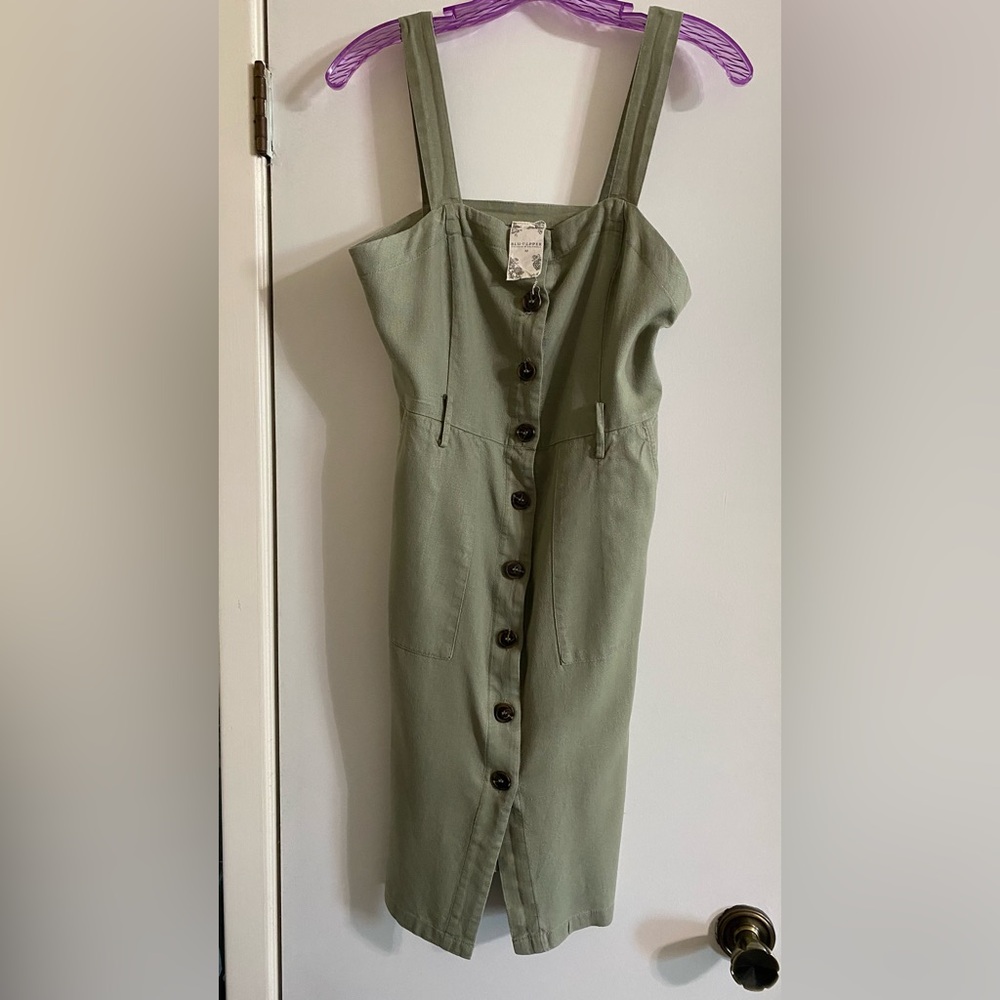 Blu Pepper Sage Green button up Midi Dress